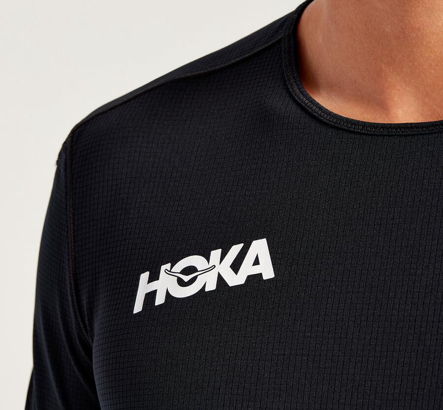 Hoka One One Top Erkek Siyah - Performance Short Sleeve - DE7086924